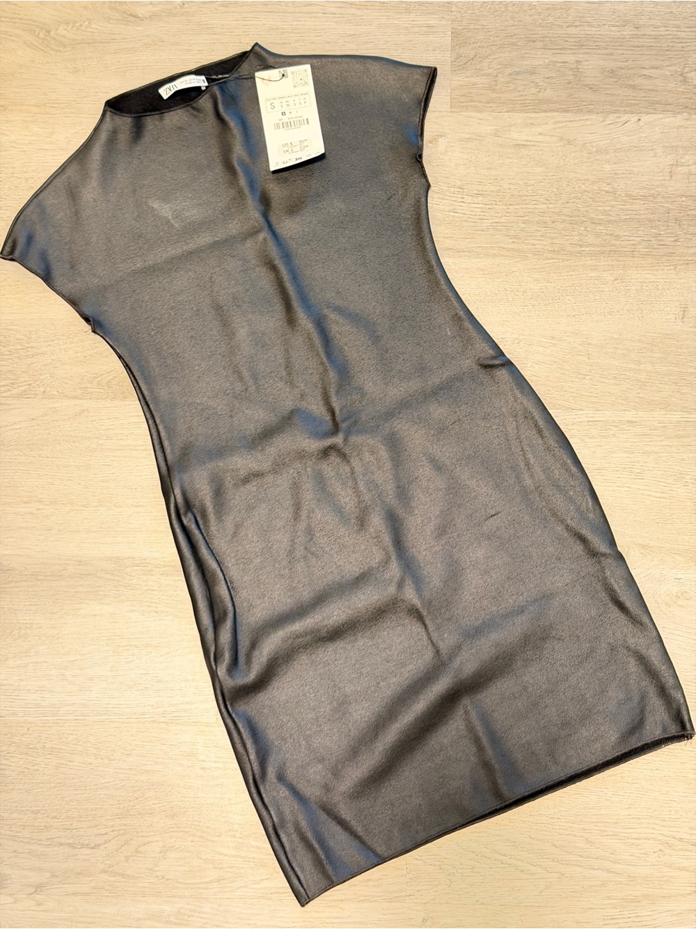 Zara Black Wax-Textured Bodycon Dress